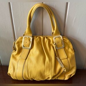 Cole Haan Mustard Yellow Leather Satchel fabulous gold detail.. a great addition